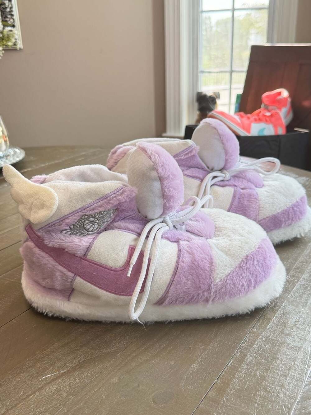 Air Jordan 1 Purple White Fluffy Slippers Size 36-44 Cozy Warm Sporty